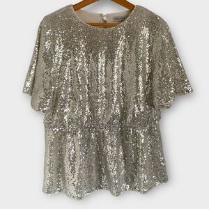 Grace Karin Silver Sequin Peplum Top